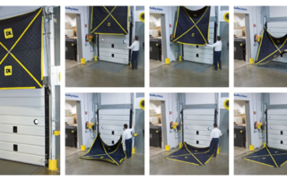 The Leveler Blanket conveniently stores up and out of the way when its not in use. When in use, Leveler Blanket is easily lowered and positioned over the dock leveler.