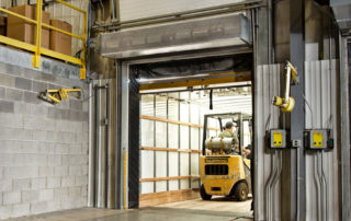 Industrial direct drive air curtain manufacturing plant loading dock