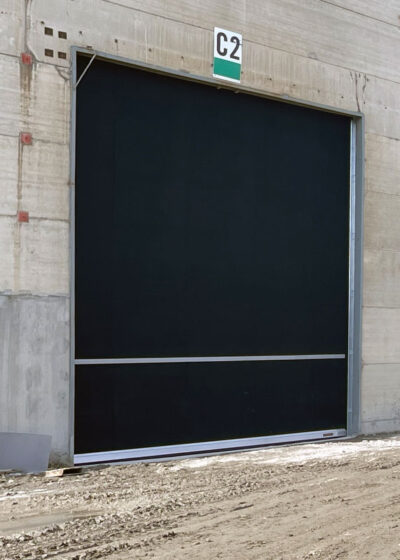 Calgary direct drive low maintenance rubber door HD-DD 3065 outside manufacturing plant