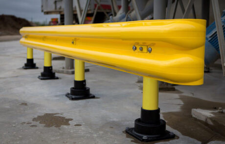 SlowStop guardrail warehouse guarding flexible rebounding polycarbonate railing close up