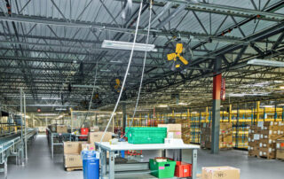 BAF Big Ass Fans directional fan AirEye overhead bar joists mount in distribution centre