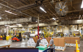 BAF Big Ass Fans directional fan Pivot overhead ceiling mount in distribution centre