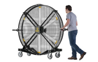 BAF Big Ass Fans directional barrel fan Black Jack man pushing moving